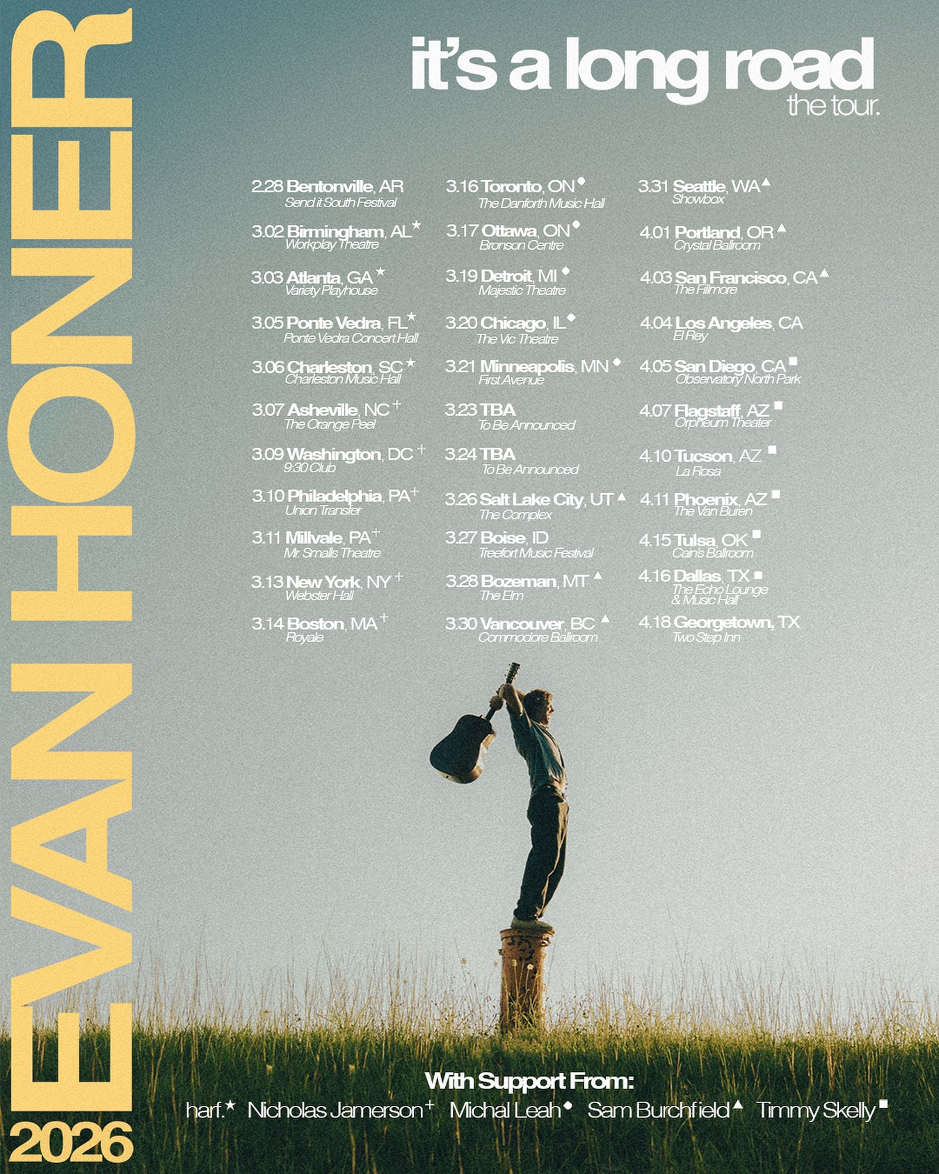Evan Honer It’s A Long Road Tour Poster 2024